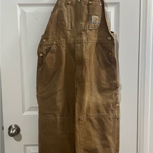 Carhartt Mens Bib Double Knee Brown Duck Canvas Overalls R01 BRN 36x30